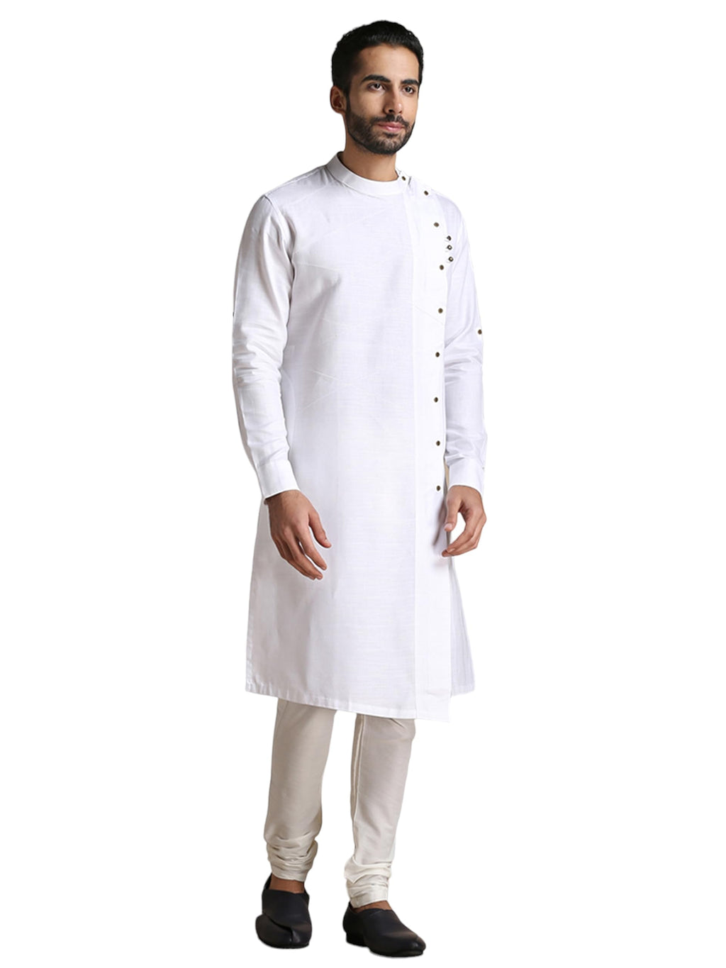 Manyavar Mens Cotton Regular Fit Traditional Full Sleeves Kurta (White, XXL)