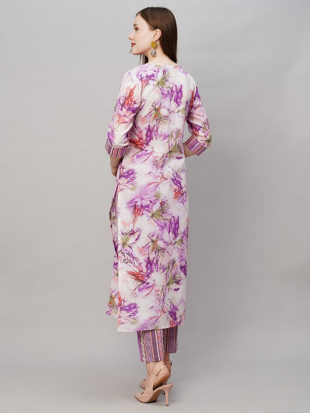 ANNI DESIGNER Womens Cotton Blend Printed Straight Kurta with Pant (PS-Purple-NW_XXL_Purple_XX-Large)