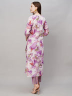 ANNI DESIGNER Womens Cotton Blend Printed Straight Kurta with Pant (PS-Purple_M_Purple_Medium)