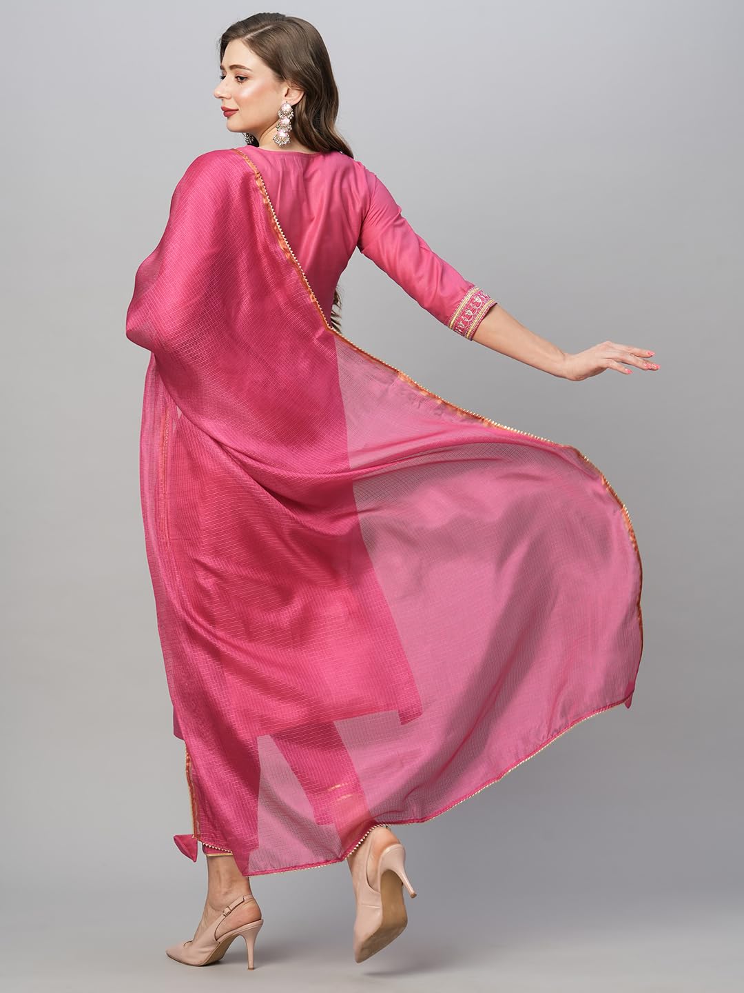 ANNI DESIGNER Womens Cotton Blend Embroidered Straight Kurta with Pant & Dupatta (BAGICHA-Rani-FNW_5XL_Pink_XXXXX-Large)