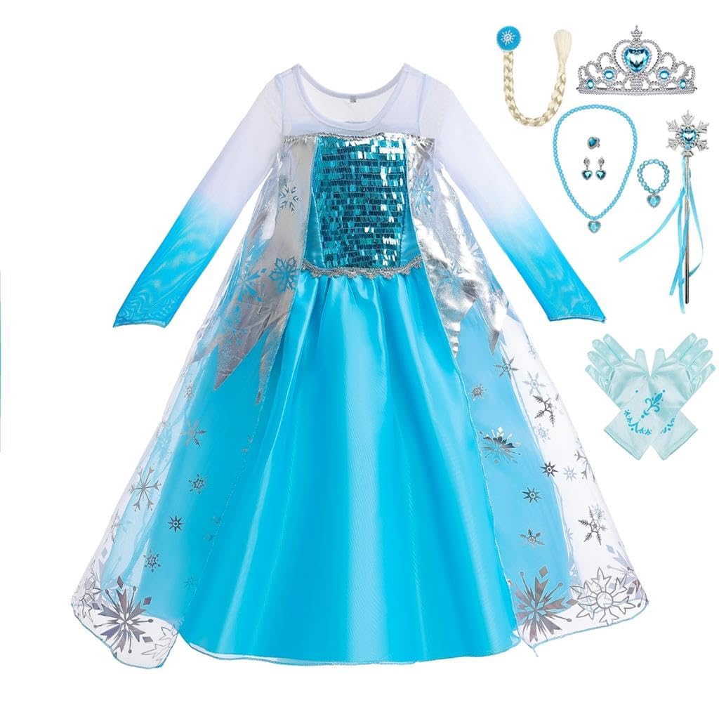 Dressy Daisy Little Girls' Ice Princess Dress Costume Birthday Halloween Christmas Fancy Party Dresses with Cape and Accessories