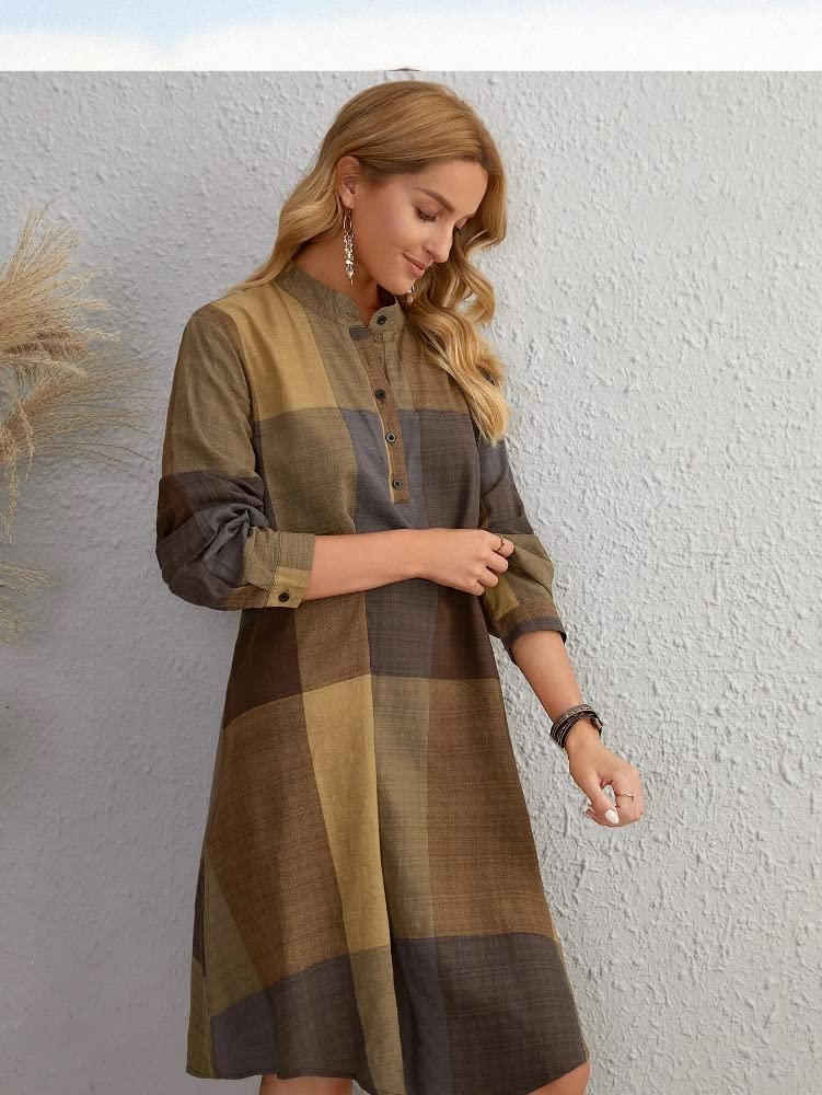 Leriya Fashion Western Dress || Rayon Color Block Half Button Front Dress for Women || Long Cuff Sleeve & Stand Collared Neck Tu