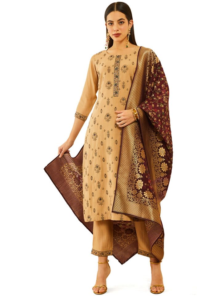 Soch Women Silk Blend Floral Embroidered Suit Set