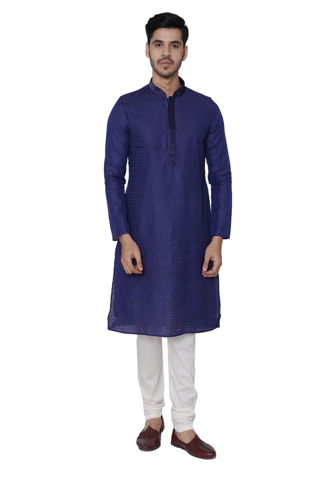 Manyavar Elegant Selfdesign Kurta And Churidar Set For Men - (Blue, Xx-Large)