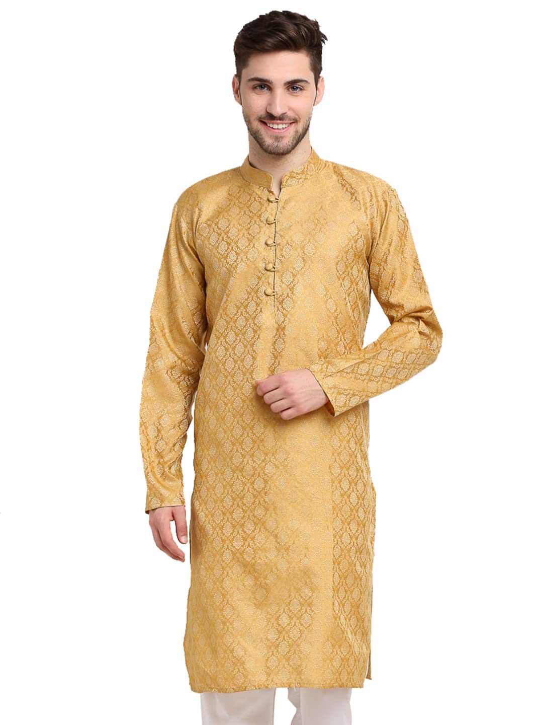 Jompers Mens Silk Blend Woven Design Jacquard Kurta