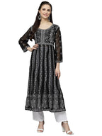 Lookmark Women'S Chikankari Georgette Black Color Long Sleeve Embroidered Anarkali Nayra Kurta(K1112-L)