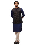Manyavar Self Design BROCADE Nehru Jacket For Men, Sleeveless, Mandarin Collar, Ethnic Wear (BLACKXL)