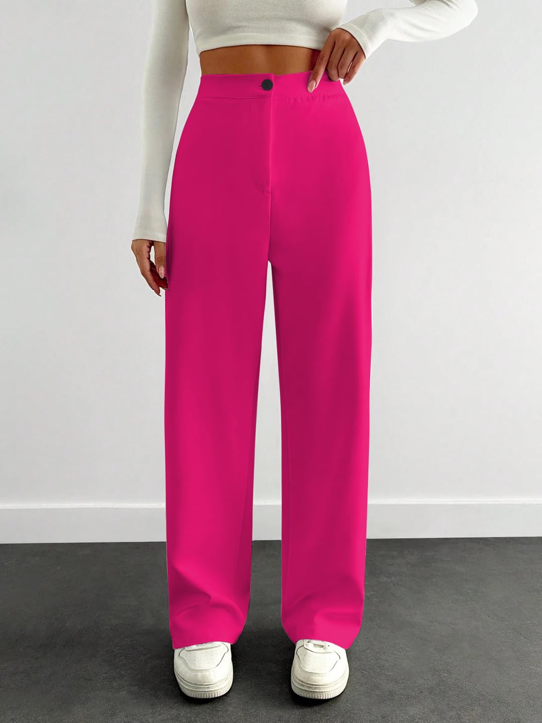 Toochki High Waist Trousers for Women  Korean Style Formal Pants | Elegant Workwear for Office, College & Events Pink