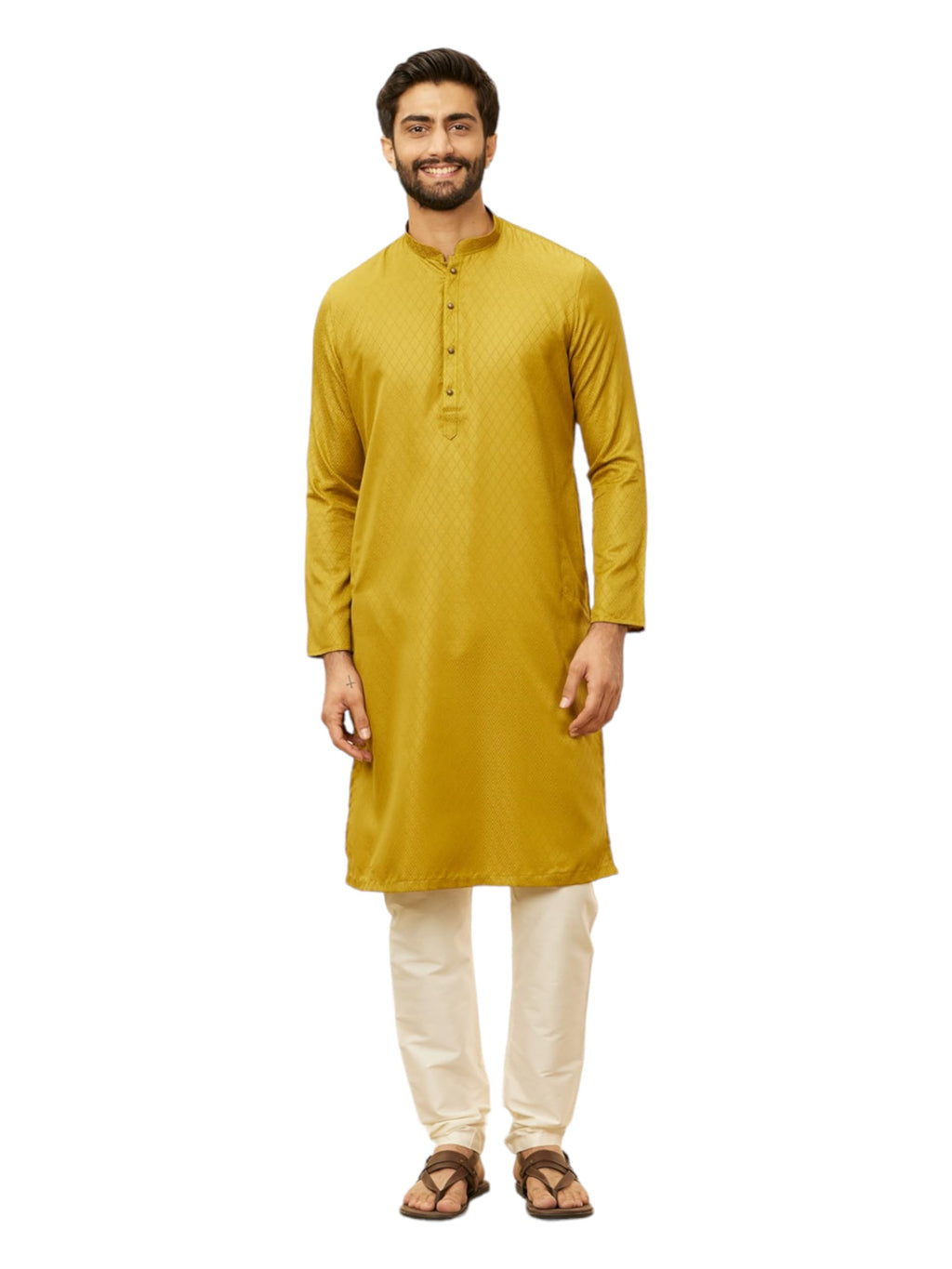 Manyavar Mens Green Blended Viscose Printed Kurta Pyjama Set (XXL)