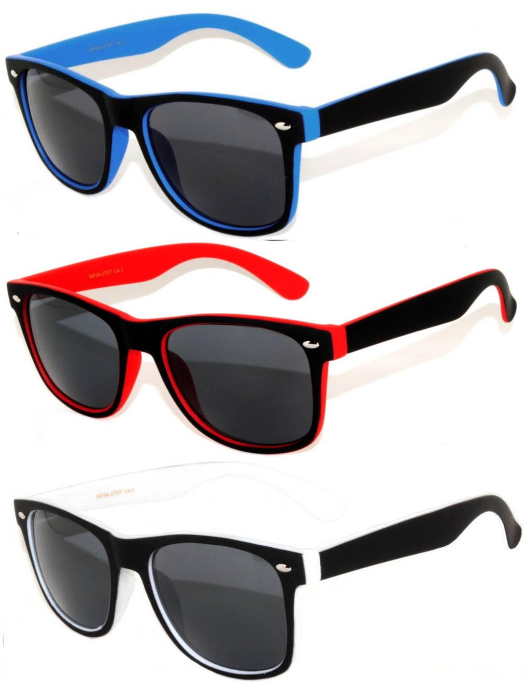 OWL Retro Vintage Two Tone frame Sunglasses 3 Pairs - Red, Blue, White