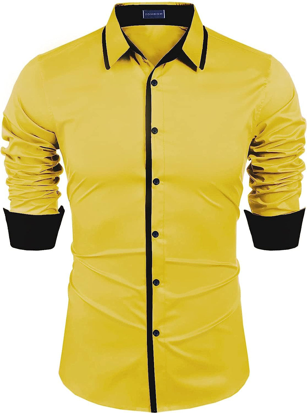 Zombom MenS Solid Cotton Blend Regular Fit Full Sleeves Casual Shirt With Spread Collar Shirt For Men Yellow