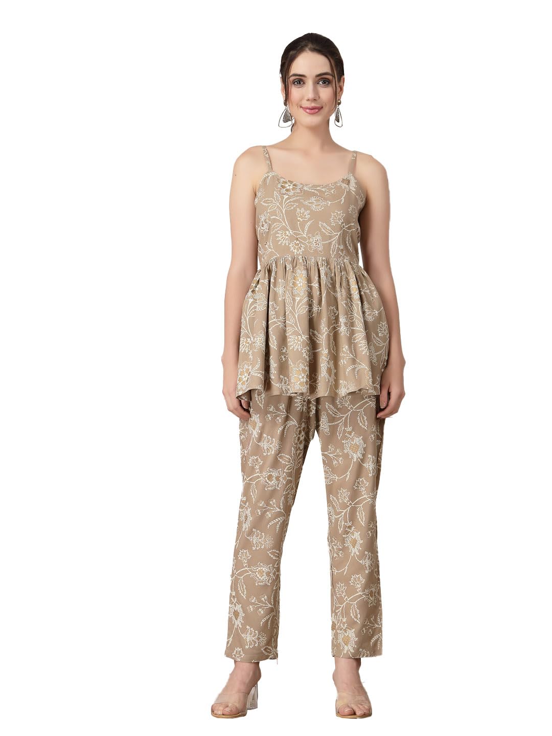 Stylum Women'S Floral Printed Rayon Co-Ord Set (Csbolt36_Beige, S)