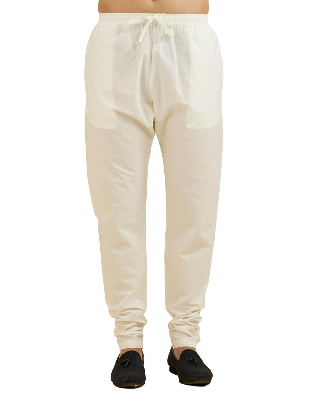 Manyavar Pyjama For Men, Ankle Length Elastic And String Cotton Pajama Cream (Xxl)