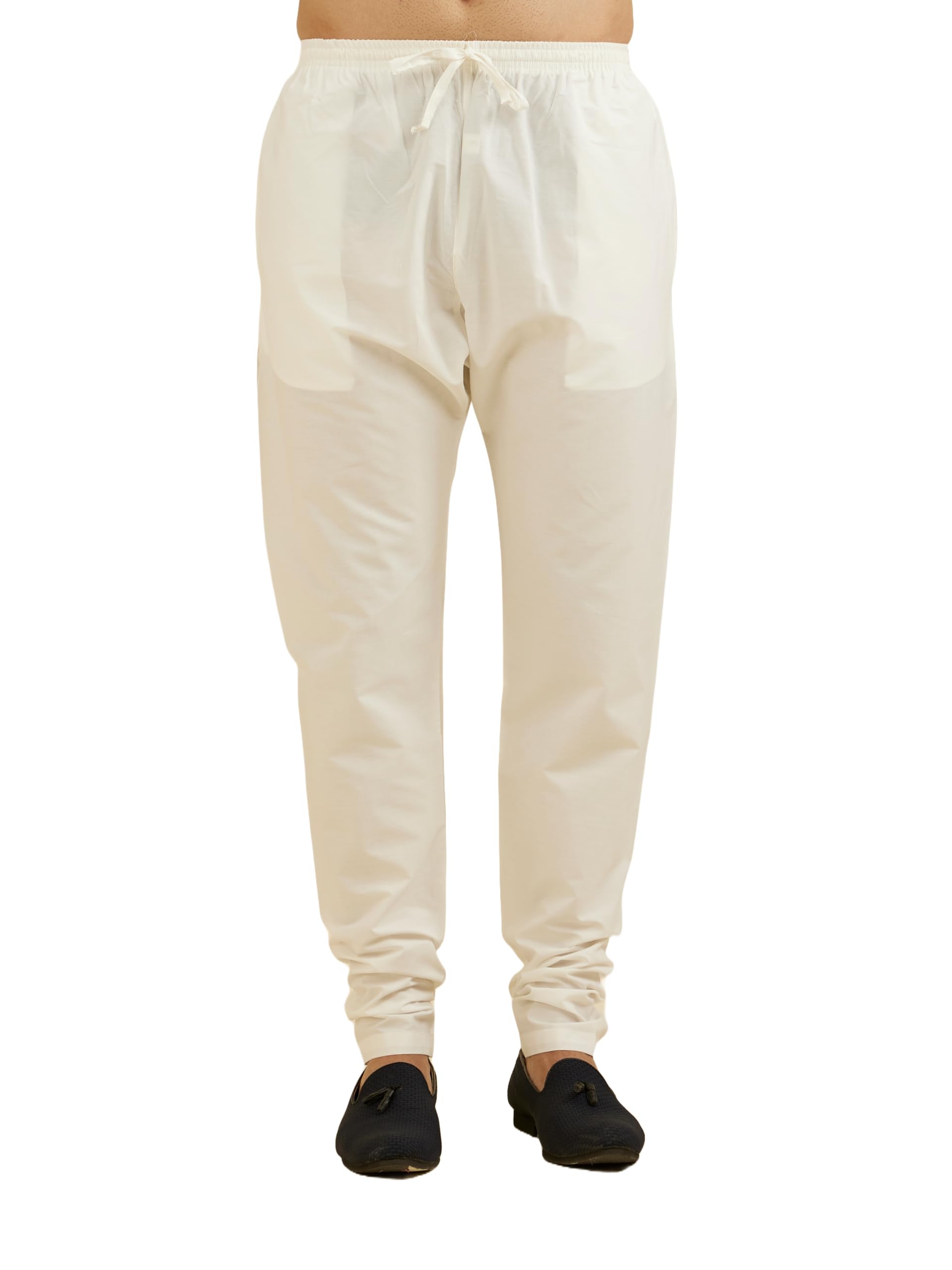 Manyavar Pyjama For Men, Ankle Length Elastic And String Cotton Pajama Cream (Xxl)