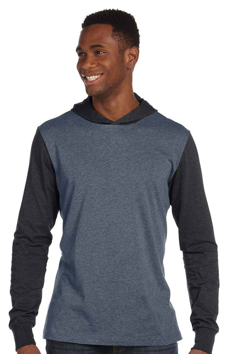 Unisex Jersey Long-Sleeve Hoodie - HEATHER NAVY - XS(D0102H7WFPT)