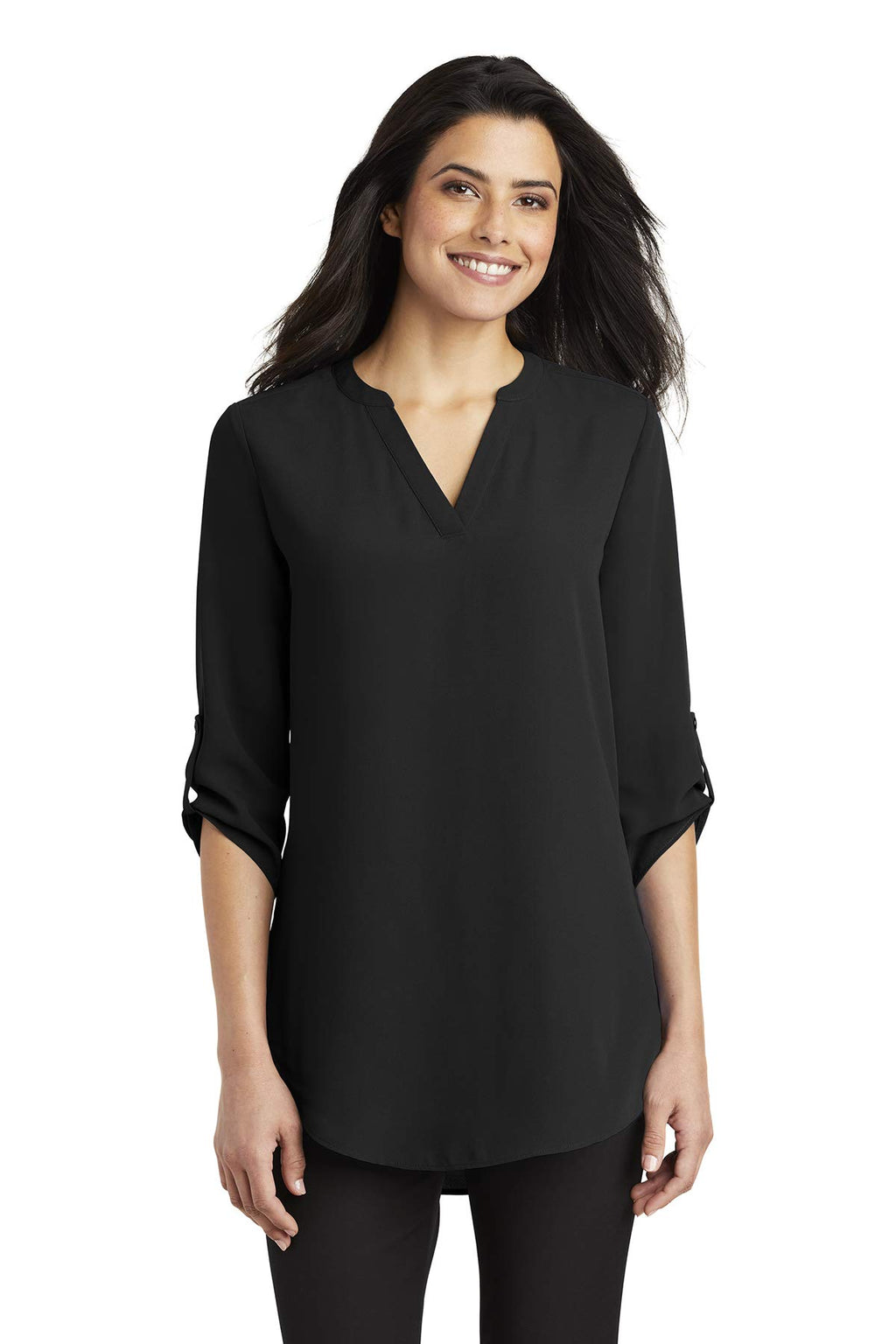 Port Authority Women's 3/4-Sleeve Tunic Blouse, Black, X-Large