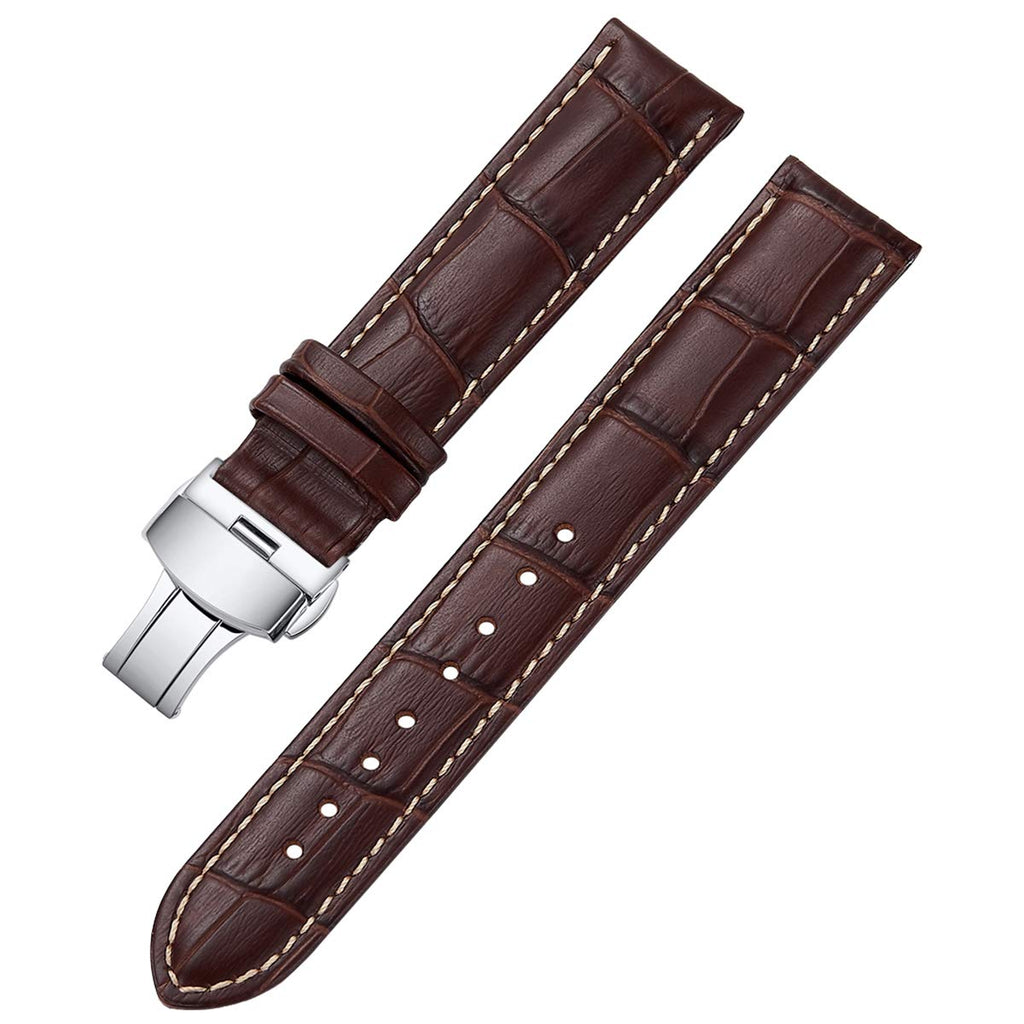 iStrap Leather Watch Band -Alligator Grain Embossed Pattern Calfskin Replacement Strap-Stainless Steel Deployment Buckle with Pu
