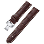 iStrap Leather Watch Band -Alligator Grain Embossed Pattern Calfskin Replacement Strap-Stainless Steel Deployment Buckle with Pu