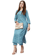 ANNI DESIGNER Women's Cotton Blend Printed Straight Kurta with Pant (Dagi Blue_S_Blue_Small)