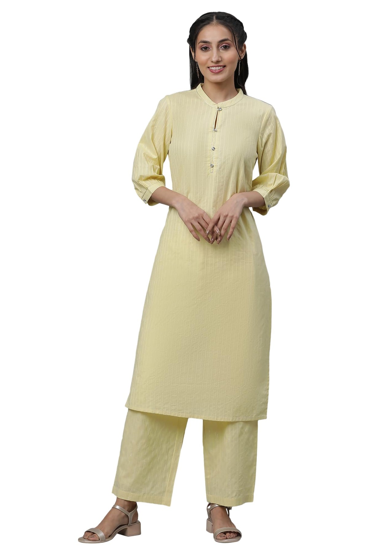 Aurelia Women Cotton Kurta & Palazzo 23Auas14221-605968-Yellow-Xs