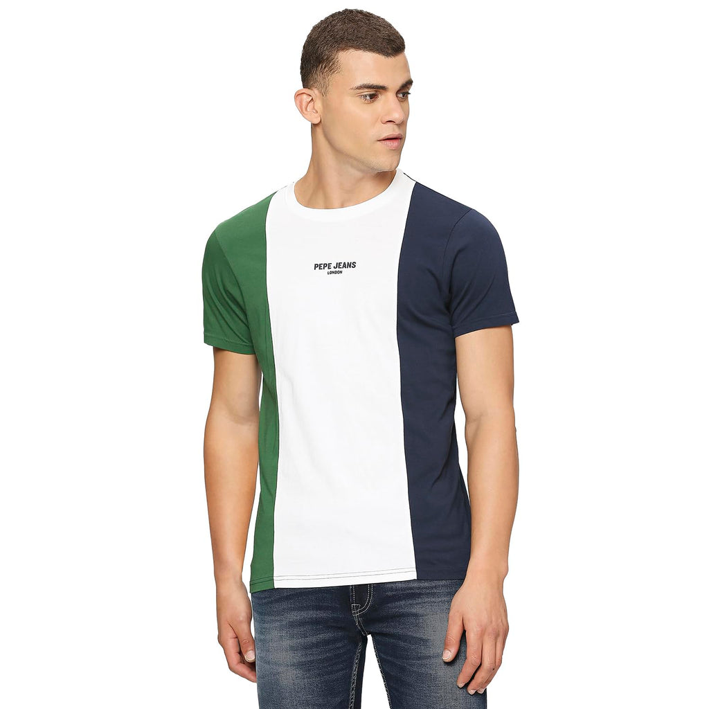 Pepe Jeans MenS Slim Fit Colour Block T-Shirts White