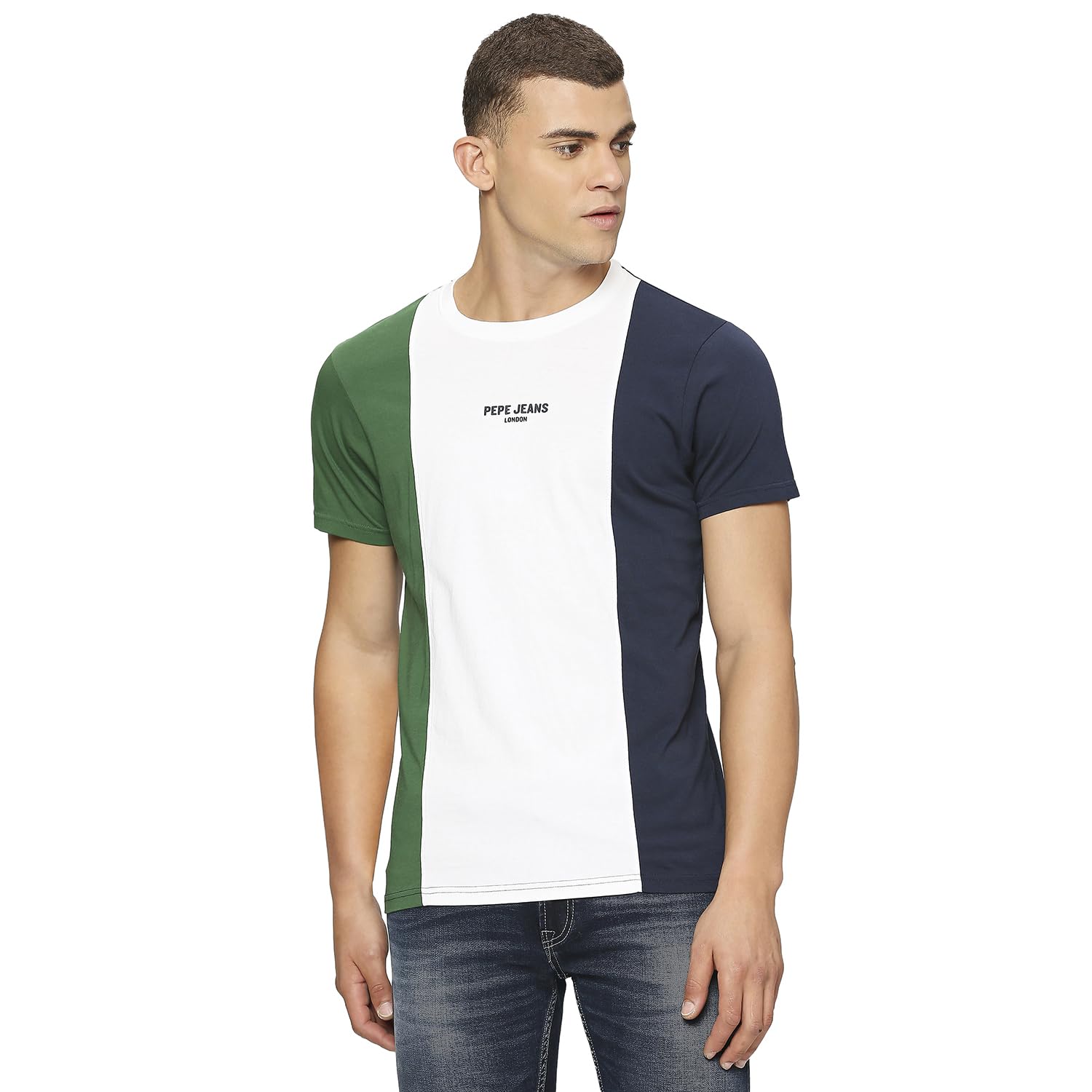 Pepe Jeans MenS Slim Fit Colour Block T-Shirts White