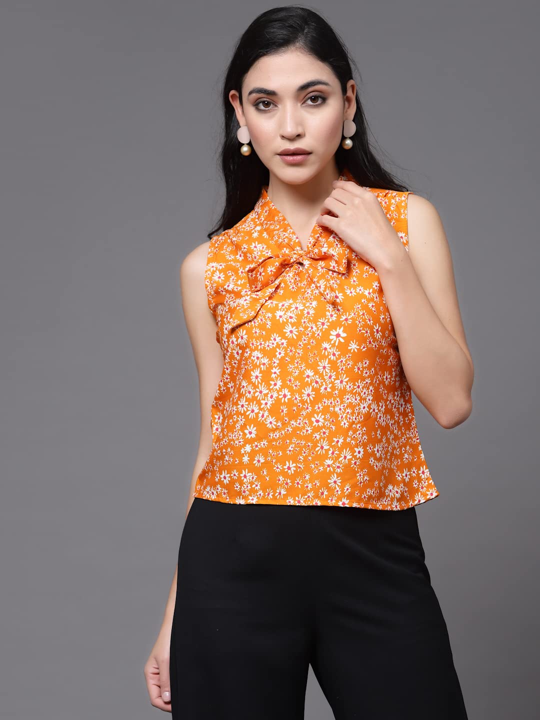 OOMPH! Sleeveless Tops for Women, Orange - mt469