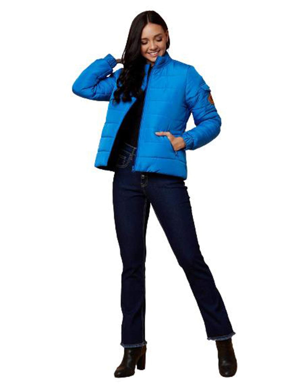Kotty Blue Solid Nylon Women Winter Padded Jacket (Blue-L)