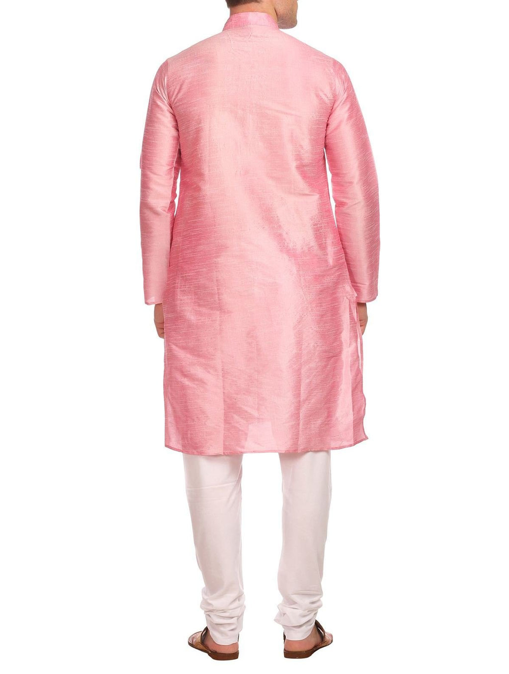 Wintage Men'S Banarasi Art Silk Bandhgala Festive And Casual Light Pink Kurta Churidar Pajama Pyjama