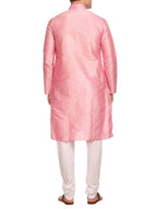 Wintage Men'S Banarasi Art Silk Bandhgala Festive And Casual Light Pink Kurta Churidar Pajama Pyjama