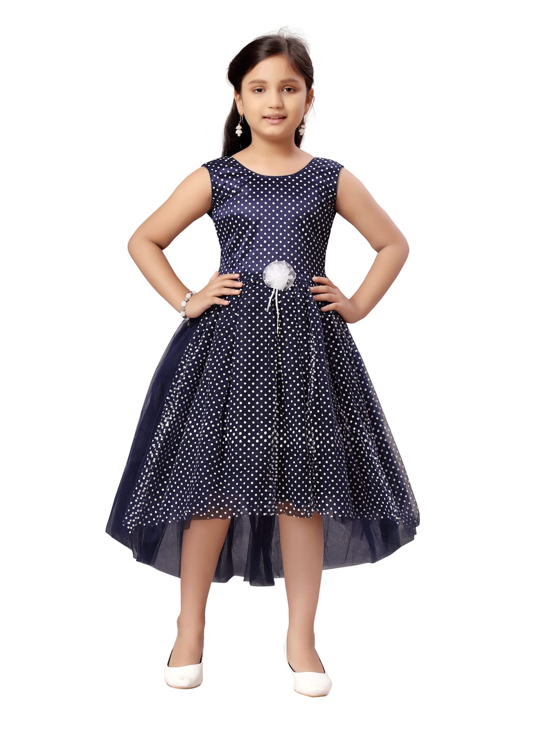 Aarika Girls Cotton Blend Skater Knee-Length Dress (FK-3004_Navy Blue_32)