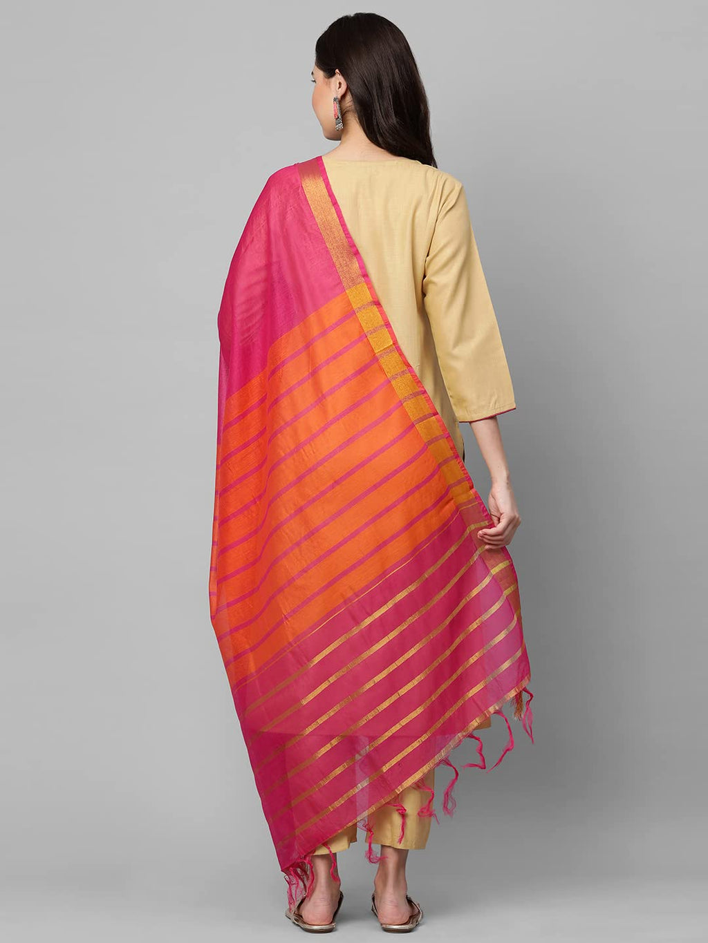 ANNI DESIGNER Womens Cotton Blend Straight Printed Kurta with Pant & Dupatta (Carnival Beige_S_Beige_Small)