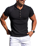 Muscle Polo Shirts for Men Slim Fit Short Sleeve Golf Shirts Men Dry Fit Shirts Casual Stylish Clothes Black