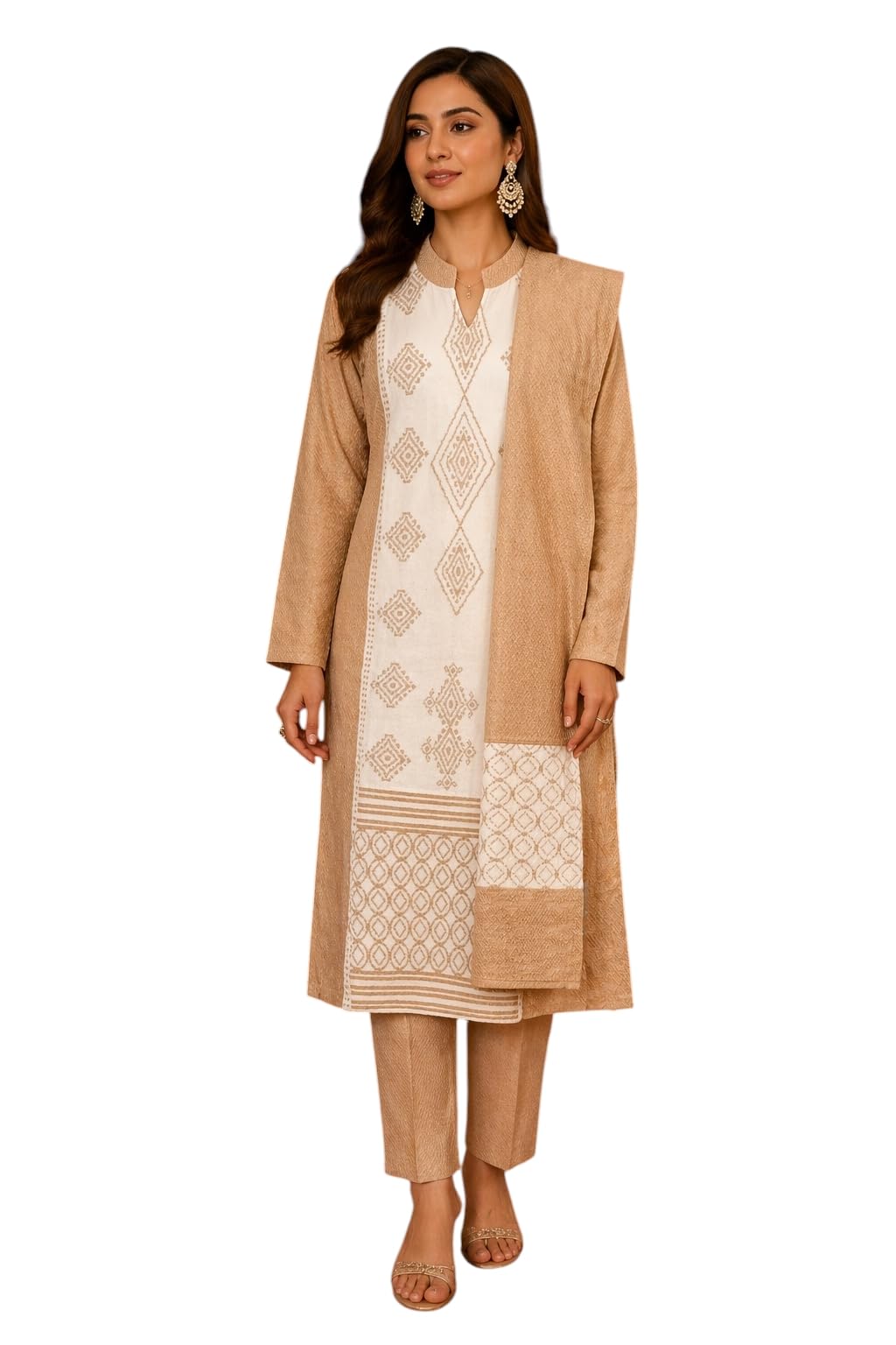 Aarika Womens Winter Wear Gajri Colour Abstract Woolen Kurti & Pant With Stole-(S-L)-(Kp-W-Md-1017-Gajri-S)
