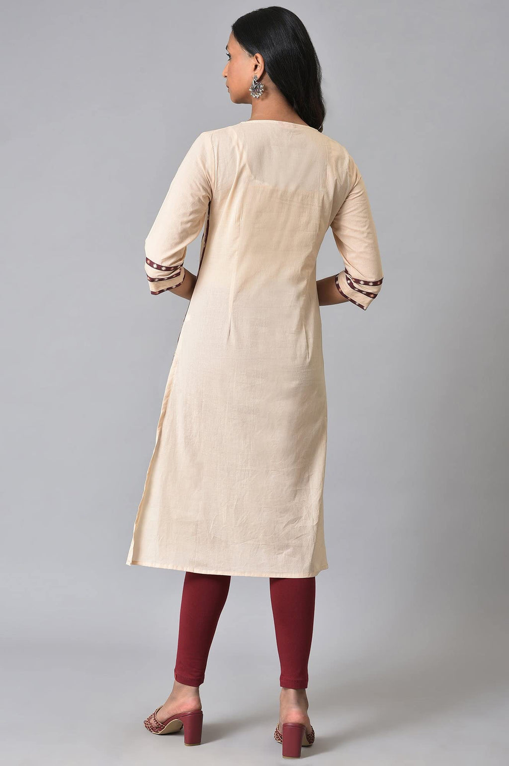 W For Woman Women Cotton Ecru Printed Straight Summer Plus Size Regular Kurta