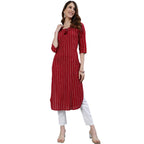 Ishin Women'S Red Embroidered Pintucks A-Line Kurta