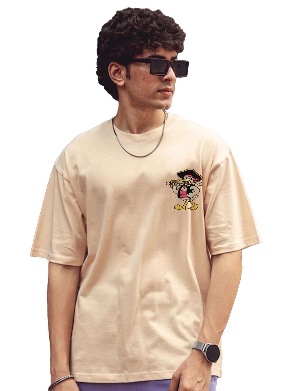 Veirdo Men's Cotton Oversized Fit Graphic Printed Short Sleeve T-Shirt