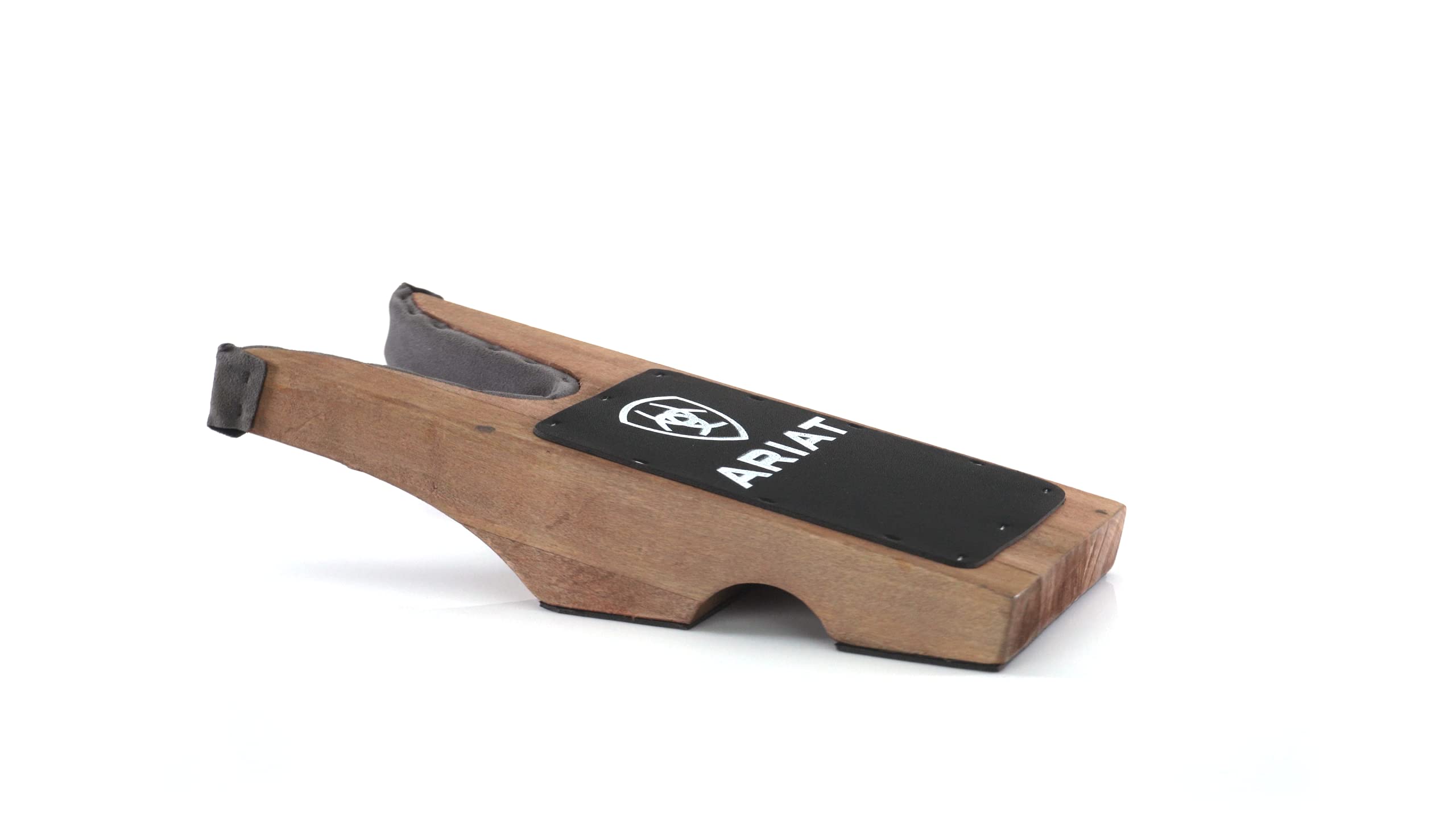 ARIAT Stained Wood Boot Jack with Leather Footbed and Padded Edge for Scuff Protection