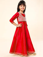 A.T.U.N. (ALL THINGS UBER NICE) Girls Woven Design Gota Jacket Anarkali Gown Red