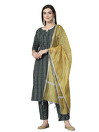 Stylum Women'S Woven Design Cotton Blend Straight Kurta Pant Dupatta Set (Kpdrabbitgreen34_Dark Green, Xs)