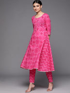 Libas Womens Printed Cotton A-Line Kurta With Trousers And Dupatta