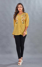 WomenS Embroidered V-Neck Tunic Top | Voscos Rayon 3/4 Balloon Sleeves Tunic For WomenS | Floral Design Casual Wear Top (In, A