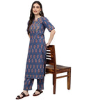 Idalia Blue And Red Printed Cotton Kurta Pants