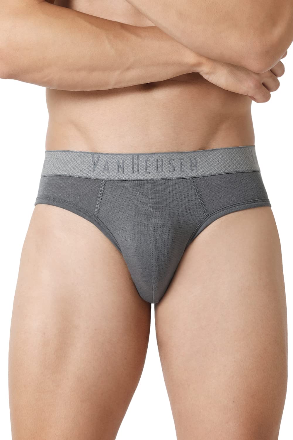 Van Heusen Men Breathable Air Briefs  Cotton Polyamide Elastane  Colour Fresh, Mesh Stretch, Ultra Soft Silver Grey, Small