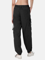 Noble Monk WomenS Plus Size Cargo Pants Flap Pocket Side High Elastic Waist Baggy Pants | Cargo Parachute Pants For Women Black