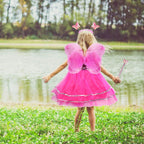 VOWOV Halloween Girls Dress Up Princess Fairy Costume Set with Dress, Wings, Wand and Headband for Children Ages 3-10