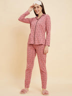 Sweet Dreams Women Printed Full Sleeves Pyjama Set Dusty Rose