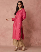 Fabindia Women'S Viscose Silk Embroidered Regular Kurta