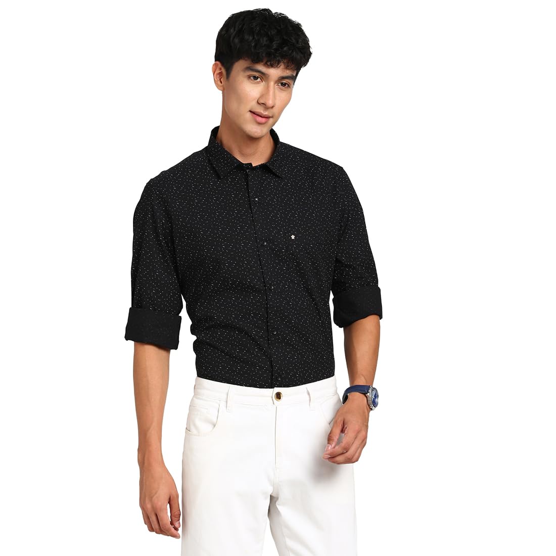 Turtle Men 100% Cotton Black Printed Slim Fit Casual Shirt