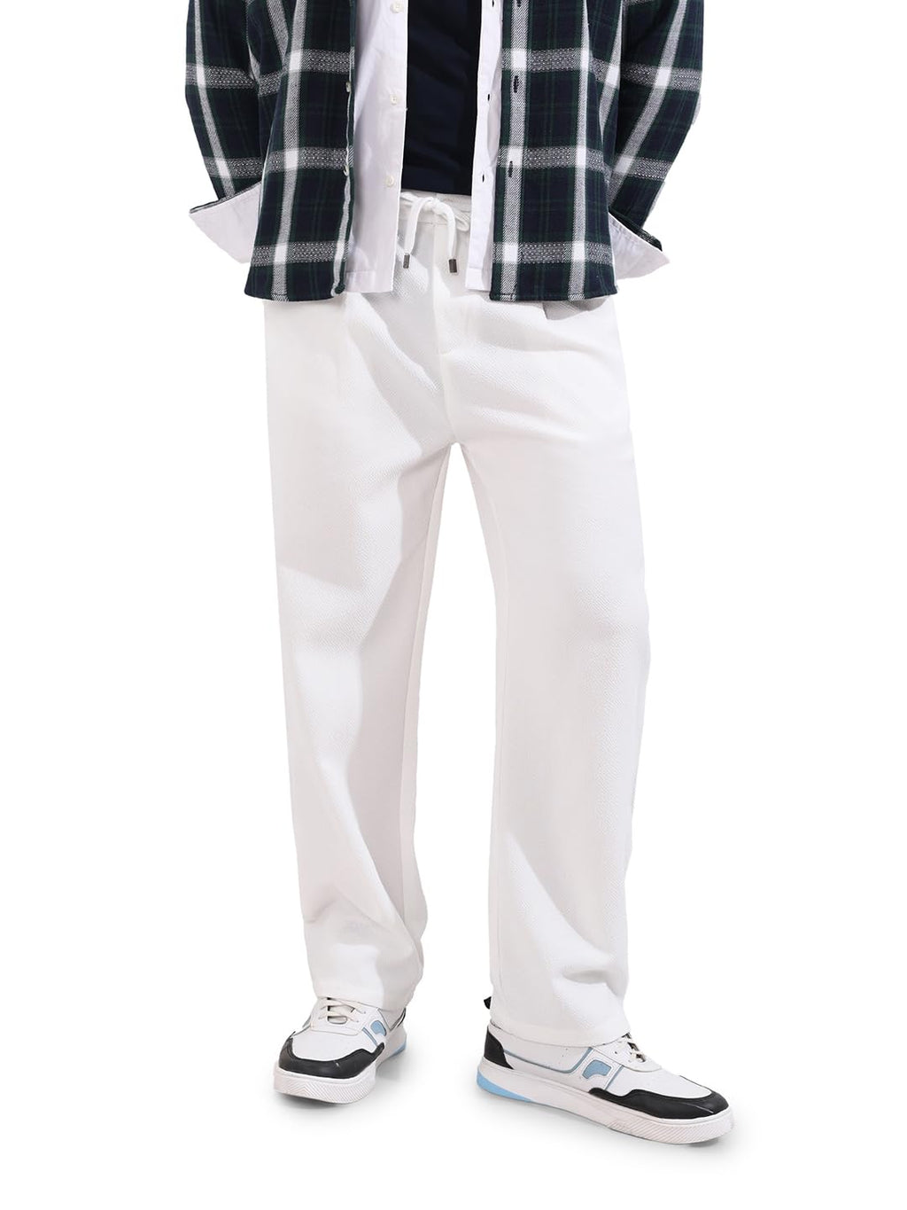 The Indian Garage Co Mens Relaxed Fit Textured Mid-Rise Stretchable Trousers Sweater